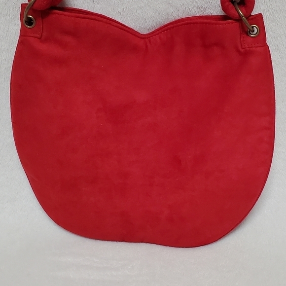 Vintage Escada Red Velvet Bronze Logo Sweetheart Knotted Strap Handbag - Picture 11 of 13